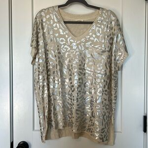 JODIFL Cream Sweater w/ Silver Cheetah Print Medium